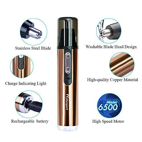 Nose Hair Trimmer,Wishesport Ear Nose Hair Trimmer Stainless Steel Blades Beard Clipper Wet/Dry For Men And Women,Golden