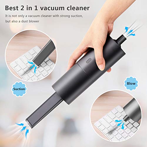 UKHONK Mini Vacuum Cleaner,Handheld Vacuum and Blower 2 in 1,Computer keyboard Cleaner,Cordless USB Rechargeable,Portable Car Vac Cleaner with Quick Charge,for Desktop,Car Interior and Other Crevices