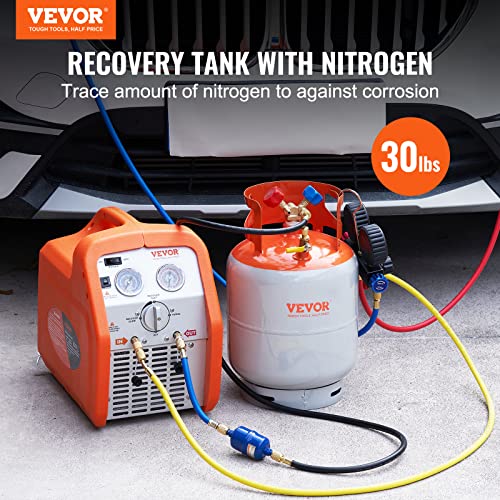VEVOR Refrigerant Recovery Tank 30 Lb. Capacity Recovery Tank With 2 Pcs ¼ To ½ Adaptor