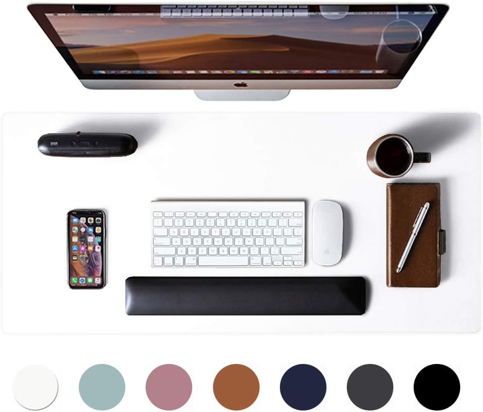 Leather Desk Protector, Office Mat, Non-Slip PU Leather Blotter, Waterproof Writing Pad for Office and Home (80cm x 40cm, Off-White)