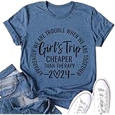 Aoswep Girl's Trip 2024 Letter Print Women Slogan T-Shirt