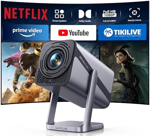 [Netflix-Licensed & 4K Support & Auto Focus]- Smart Projector with WiFi 6 and 2-Way Bluetooth, Dolby Audio/ Auto Keystone/Zoom,360°Adjustable Stand, iWIMIUS Mini Portable Outdoor Proyector w/ HDMI ARC