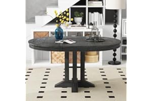 JIJIWANG Round Extendable Dining Table with 16” Leaf,Farmhouse Oval Kitchen Table with Solid Wood Frame for 4-6 (Black)
