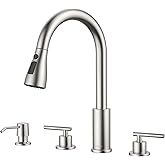 APPASO 2 Handle Kitchen Faucet, 3 Hole Kitchen Sink Faucet with Soap Dispenser, High Arc Brushed Nickel Stainless Steel 4 Hole Faucet for Kitchen Sink