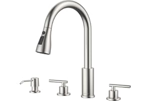 APPASO 2 Handle Kitchen Faucet, 3 Hole Kitchen Sink Faucet with Soap Dispenser, High Arc Brushed Nickel Stainless Steel 4 Hole Faucet for Kitchen Sink
