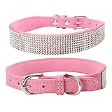 Sunward Bling Rhinestones Dog Collar - Soft Leather Made - Perfect for Pet Show & Daily Walking (XXS, Pink)