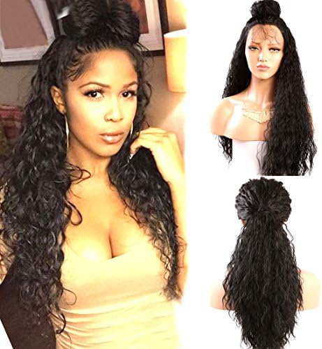 Helene Glueless Lace Front Wigs Long Curly Natural Wave Realistic Looking Synthetic Lace Front Wig Natural Hairline Heat Resistant Fiber Wig for Women with Baby Hair (24 Inch Black Color)
