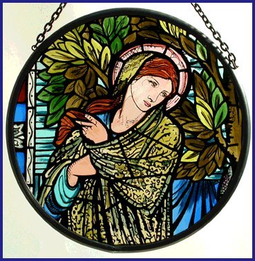 Decorative Hand Printed Stained Glass Window Sun Catcher/Roundel in a Madonna Design.