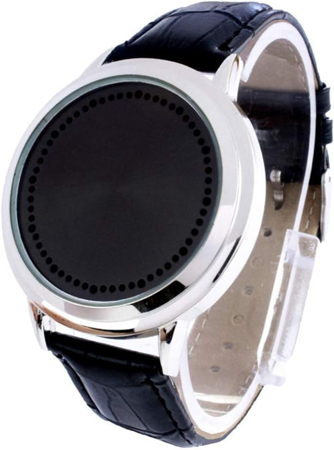 White & Blue LED Digital Touch Screen Watch, Classic Creative Fashion Faux Leather Band Wrist Watches