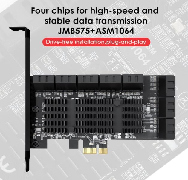 Ybbott 16-Port Sata Pcie Card Installed In Computer System