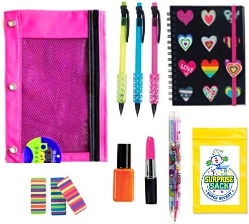Kids Themed Stationary Accessories-Pencils, Pens, Erasers & 1 Secret Surprise Sack (TM) - Unique Back to School Supplies, Stocking Stuffers, Easter Basket Fillers (Girls Rule - Pink Pouch)