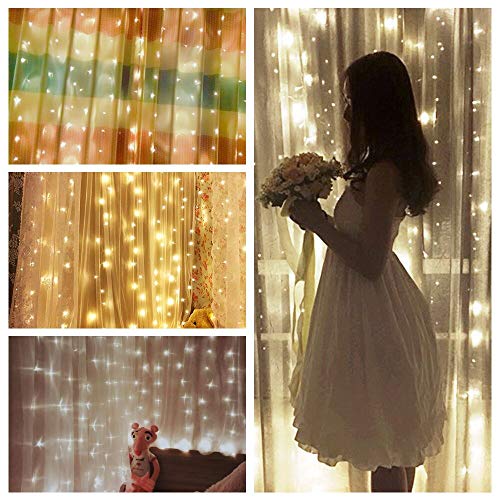 TOFU LED Window Curtain String Light with 8 Modes Remote 300LED 9.8ft×9.8ft Bed Canopy with Lights Twinkle Curtain Light Christmas Decorations, Wedding, Home, Patio, Waterproof Indoor Outdoor