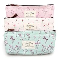 NiceWave Countryside Flower Floral Pencil Pen Case Cosmetic Makeup Bag Set of 3