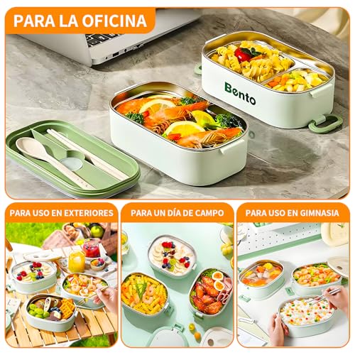 KIROGILY Bento Box para Adultos de 2400 ml, Práctica Lunch Box de 3 Capas, Toppers para Lunch Prueba Fugas. Fiambrera Incluye Vajilla y Bolsa para el Almuerzo, Apto para Salir y Trabajar