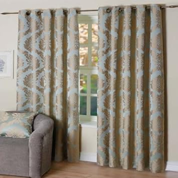 Scatter Box Elizabeth Damask Embossed Lined Eyelet Curtains Duck