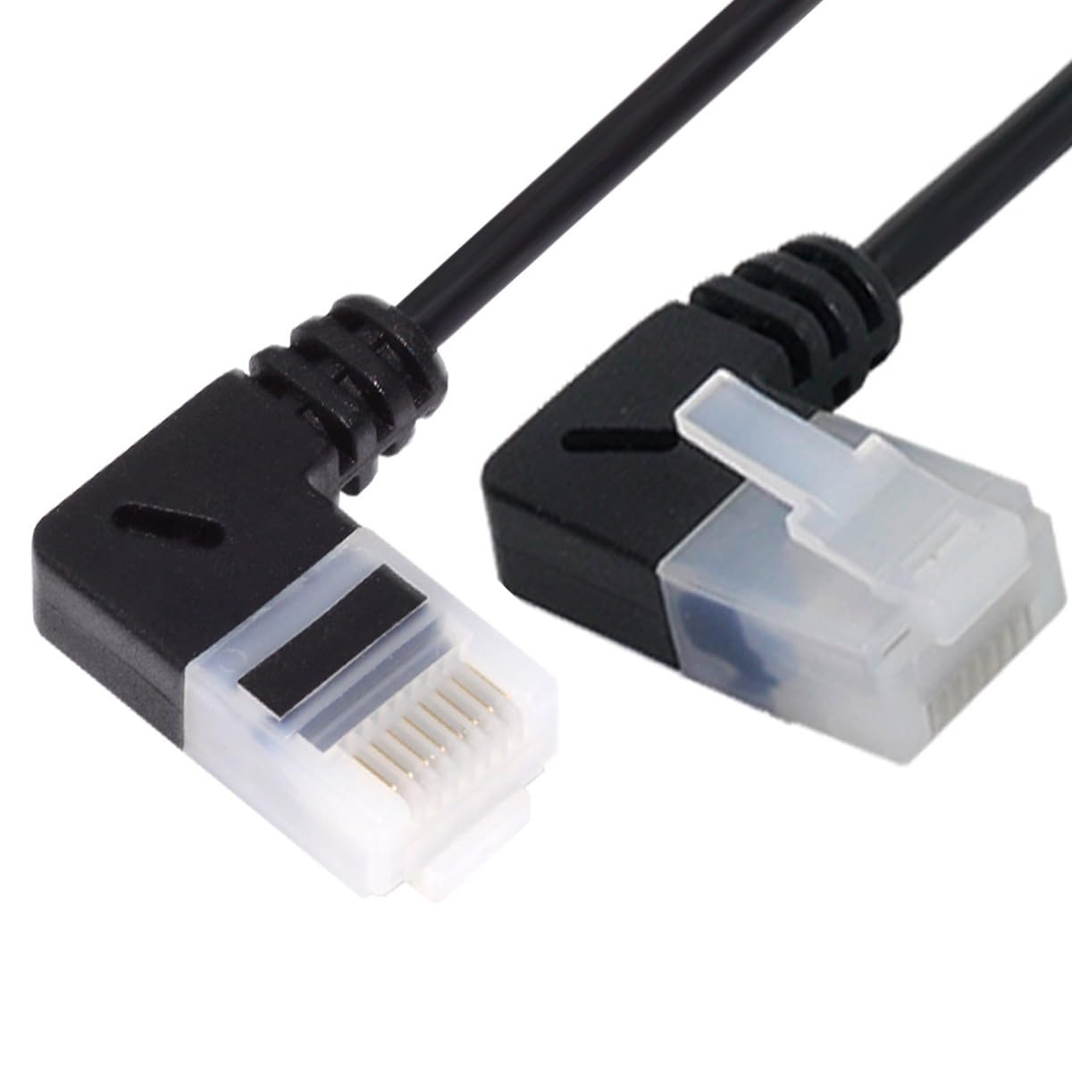 CY Ultra Thin Slim Cat6 Ethernet Cable RJ45 Left to Right Angled 25cm UTP Network Cable Patch Cord 90 Degree Cat6a Lan for Laptop Router TV BOX