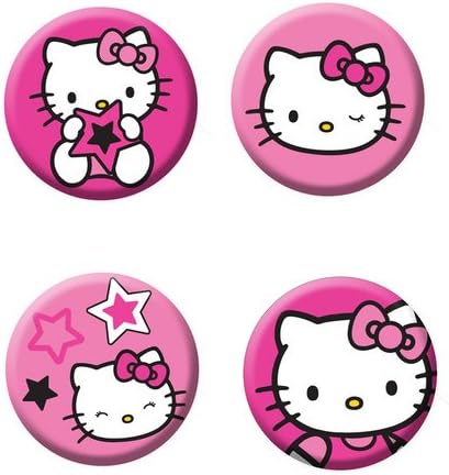 Gemma International Hello Kitty Stars Party 4 Pin Badges Party Bag Fillers or Prizes