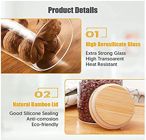 GGerou Glass Storage Jar with Bamboo Lids,Glass Airtight Canisters sets,Spice Jar, Pantry Organization and Storage Containers Ideal for Sugar, Coffee, Cookie, Candy,Cereals (1000ml/35.2 oz, Set of 6)