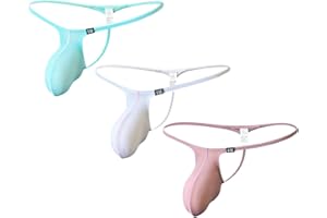 Gogobear Men's Sexy Ice Silk Bulge Pouch Thong Low Waisted G-String Spaghetti Strap Brief Underwear