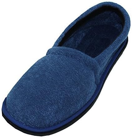 Men's Terry Soft Cushioned House Slippers Closed-Back (Small / 7-8 D(M) US, Blue)