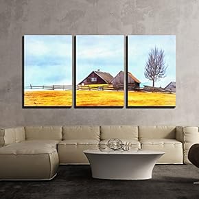 3 Piece Canvas Wall Art - The Works in The Style of Watercolor Painting. The Last Days - Modern Home Art Stretched and Framed Ready to Hang - 16"x24"x3 Panels