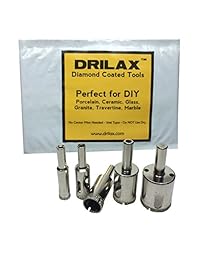 drilax & # 8482; 5 pcs broca de diamante (Set 3 8," 1 2" (0.5 in), 5 8," 3 4," 1" uso en húmedo para peces, azulejos, vidrio, tanques, mármol, granito, cerámica, Porcelana, botellas, Lot 5 Diamond Coated simulacros Cocina, Bañ