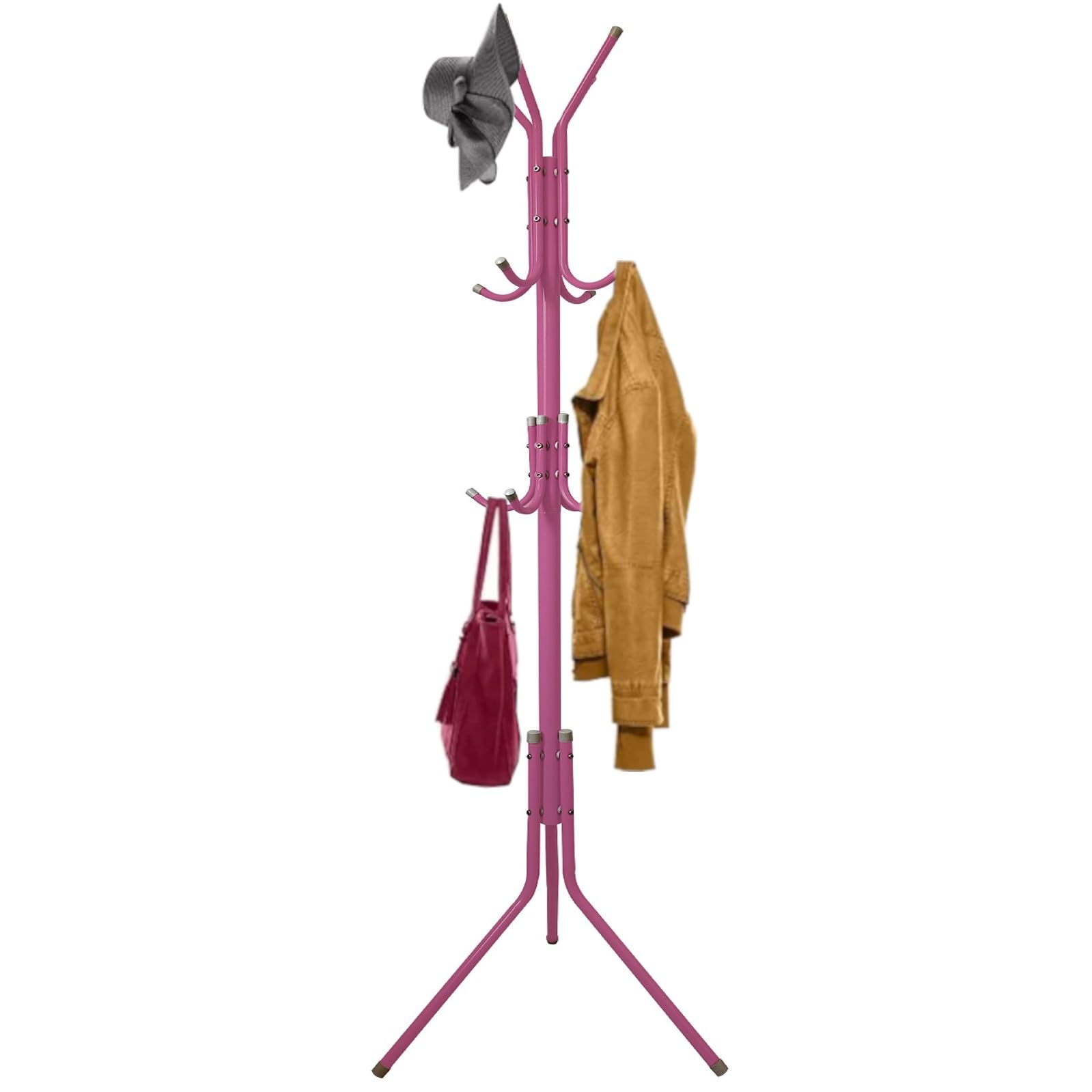 X CLICK Metal Clothes Rack, 12 Hooks, Triangular Base, 175 x 43 cm (Pink)