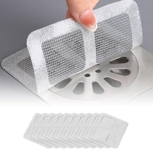 Disposable Hair Catcher Shower Drain, Adhesive Drain Cover Stickers to Trap Hair, Disposable Floor Drain Sticker for Bathroom, Kitchen, Tub, Sink, Laundry, Shower Protection (10)