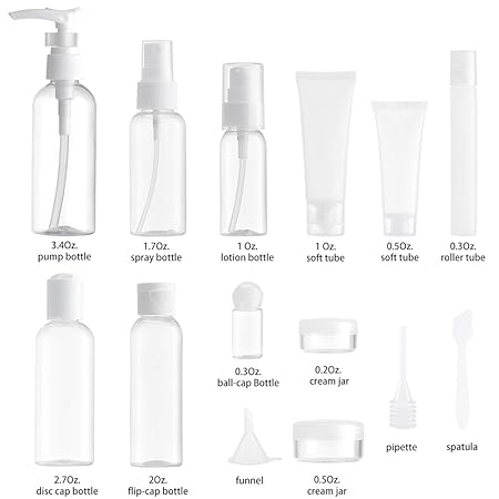 Lisapack 14 Pcs Travel Bottle Set For Toiletries Max 34oz Travel Size Container Holiday Dispenser For Liquid Cosmetic Tsa Clear Bpa Free