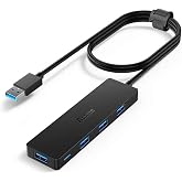 Aceele USB Hub 3.0 Splitter with 4ft Extension Long Cable Cord, 4-Port Ultra-Slim Multiport Expander for Desktop Computer PC, Laptop, Chromebook, Mac mini, iMac, PS4, Flash Drive Data and More
