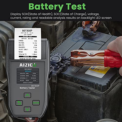 AIZICO Car Battery Tester with Printer, 12V/24V Automotive Alternator Load Tester, 100-2000 CCA Car Cranking and Charging System Analyzer Scan Tool for Heavy Duty Trucks, Cars, Motorcycles