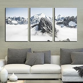 3 Panel Canvas Wall Art - Majestic Natural Landscape Triptych Canvas Series - Summit Above Clouds - Giclee Print Gallery Wrap Modern Home Art Ready to Hang - 16"x24" x 3 Panels