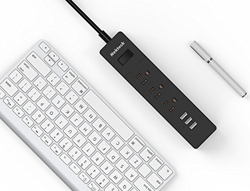 image for Nekteck Travel Power Strip/Surge Protector Flat Wall Plug with 3 AC Ou