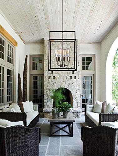 Mega Lighting 4 Light Square Pendant, Aged Bronze with Brushed Nickel Accents(4) 60W A19 max./ Medium Base
