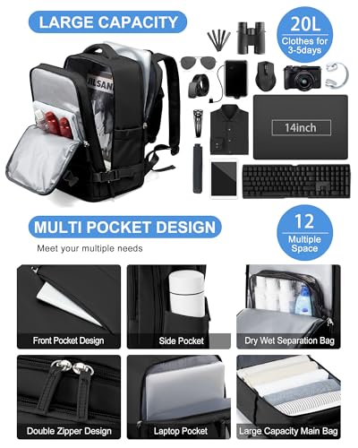 BJLFS Cabin Bags for Ryanair 40 x 30 x 20 x 20 cm Hand Luggage 40 x 20 x 25 cm Waterproof Travel Backpack Women Easyjet Backpack 45 x 36 x 20 cm Wizzair Backpacks with Shoe Holder Bag for Work Computer