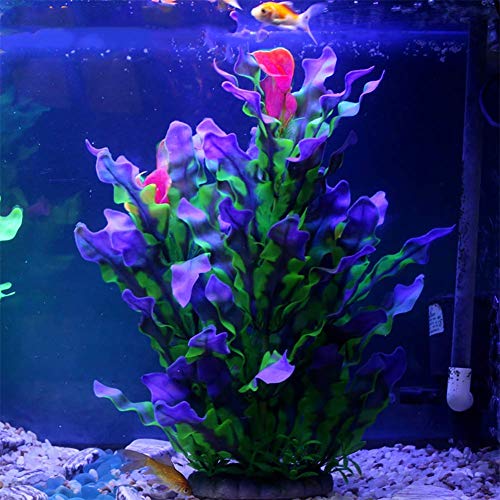 Tacobear Artificial Aquarium Plants Decor Plastic Fish Tank Plants Decorations Ornament Large Aquatic Plant for Aquarium(Purple)
