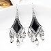 She Lian Vintage Silver Tone Rhinestone Jewelry Big Dangle Chandelier Earrings for Women (Black)