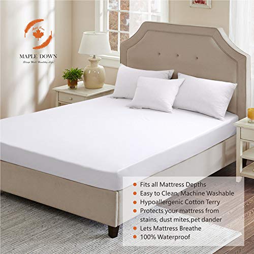 Maple Down Mattress Protector, Full Size, 100% Waterproof Mattress Cover Bedcover, Breathable & Noiseless Cotton Terry Fabric, Vinyl-Free - Thumbnail 4