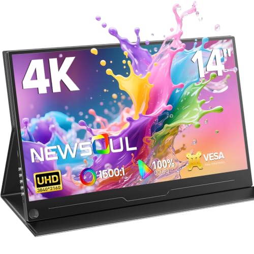 Newsoul Portable Monitor 4K 14 Zoll, QLED Tragbarer Monitor 3840x2160 UHD