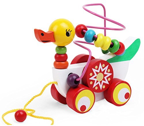 O-Toys Wooden Bead Maze Toys Duckling Pull Toy Kids Learning Education Beaded Toy for Baby Toddlers Preschool Boys and Girls Age 1 2 3 4 5 Years