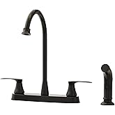 Besdor Kitchen Faucet with Side Sprayer, 2 Handle Sink Faucet, 3 or 4 Hole Kitchen Faucets with Sprayer, 304 Stainless Steel, Matte Black