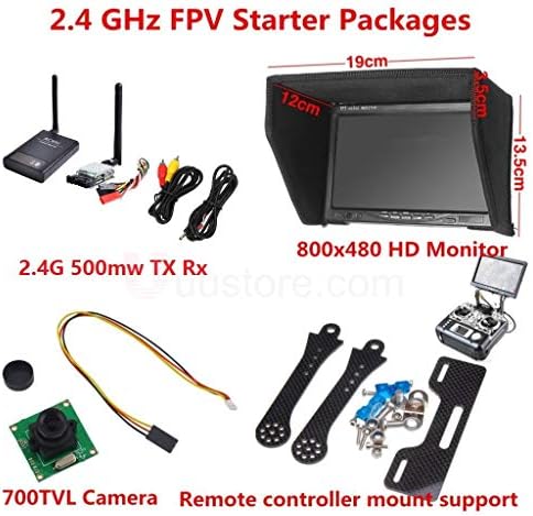 HATCHMATIC 2.4 GHz FPV Starter Packages - 4km 500mw Wireless FPV Transmitter and Receiver + HD Monitor + 700TVL Camera + Mounting Bracket