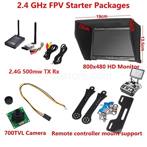 HATCHMATIC 2.4 GHz FPV Starter Packages - 4km 500mw Wireless FPV Transmitter and Receiver + HD Monitor + 700TVL Camera + Mounting Bracket