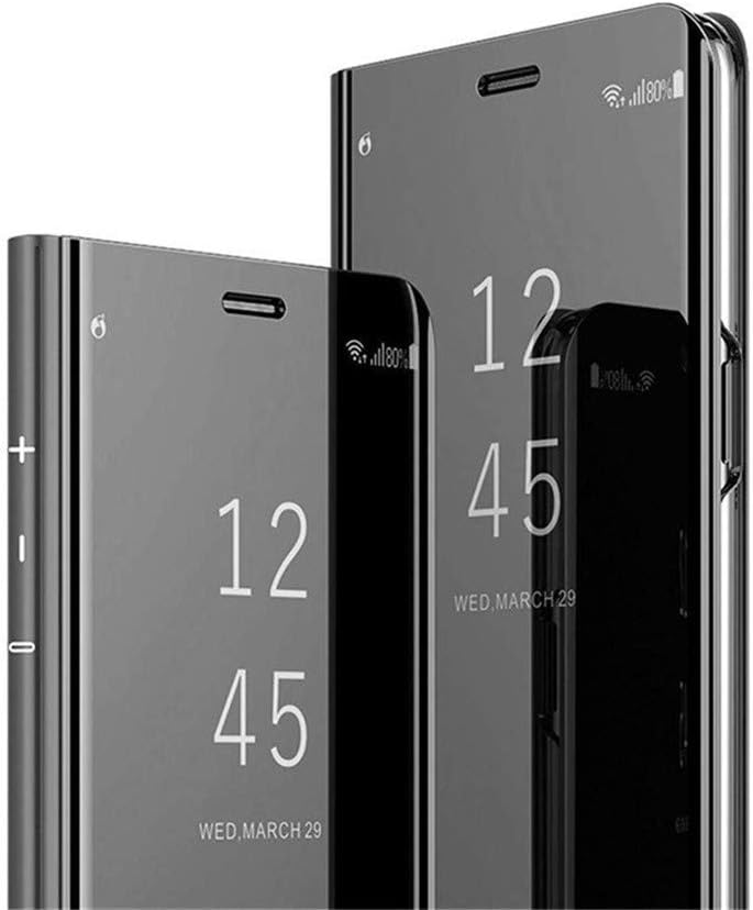 COTDINFOR Huawei Mate 20 X Case Mirror Makeup Cover Luxury Elegant Slim Clear View Bright Flip Folding Kickstand Stand Case for Huawei Mate 20 X Mirror PU Black MX.
