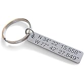 Custom Engraved Coordinates Small Stainless Steel Keychain Tag, Anniversary Gift Keychain