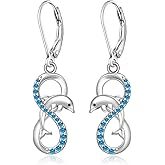 Dolphin Earrings for Women Beach Summer Infinity Earrings Sterling Silver Dolphins Earring Blue CZ Ocean Nautical Jewelry for Best Friend Christmas Gift