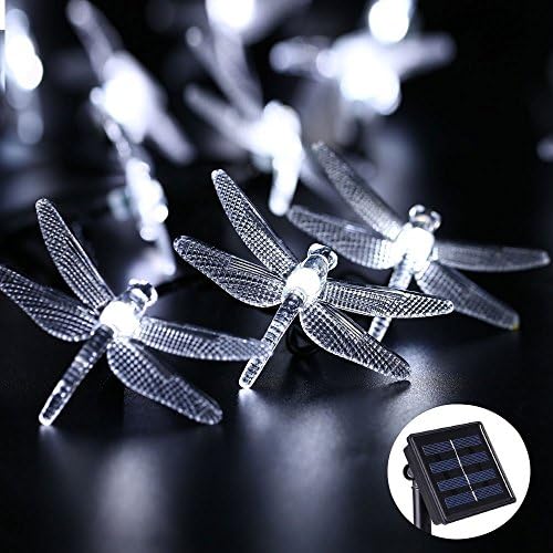 Solar String Lights 16ft 20 LED 8 Modes Dragonfly Lights Waterproof Fairy Lighting Indoor Outdoor Landscape Decoration for Garden Patio Wedding Party Holiday (White)