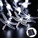 Icicle Solar String Lights, 16ft 20 LED 8 Modes Dragonfly Shaped Waterproof Decorative Fairy Lights for Indoor/Outdoor, Garden, Patio, Fence, Lawn, Bush, Balcony, Party, Holiday Decorations (White)