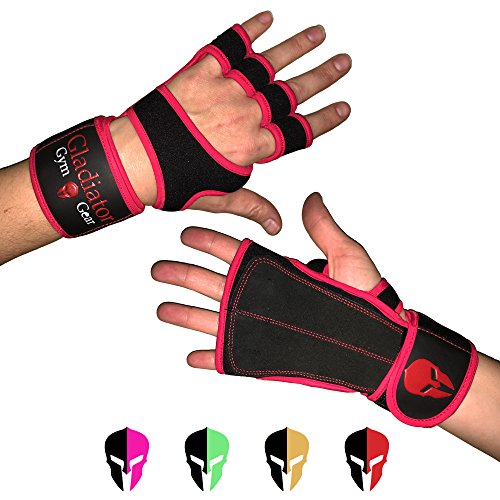 GLADIATOR GYM GEAR Workout Wrist Wraps Neoprene Cross Training Gloves - Full Leather Palm Protection Non Slip Grip. G3 Workout Gloves for WOD Weightlifting PULLUPS Kettlebells Dumbbells (Red, Medium) - Thumbnail 7
