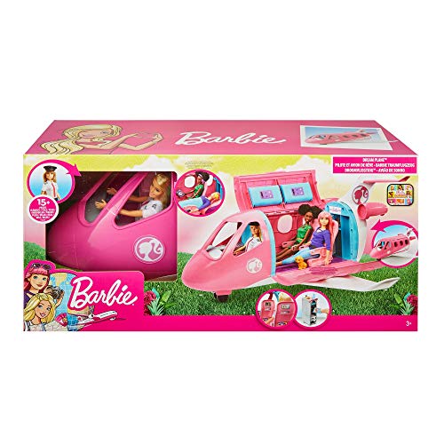 Barbie Flugzeug mit Pilotin Barbie Puppe, mit beweglichen Räder und 15x Barbie Zubehör inkl. Haustier und Trolley, in rosa, Spielzeug ab 3 Jahre, GJB33 – Bild 7